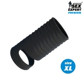 Черная открытая насадка на пенис с кольцом для мошонки XL-size - 8,9 см. - Sex Expert - в Люберцах купить с доставкой