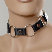 Кожаный черный ошейник с кольцами - Sitabella - купить с доставкой в Люберцах