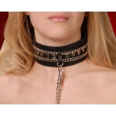 Чёрный ошейник с цепочками и поводком - Sitabella - купить с доставкой в Люберцах