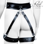 Черный кожаный пояс с гартерами - L-XL - Notabu - купить с доставкой в Люберцах