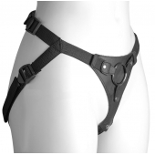 Черный женский пояс-трусики с кольцом для фиксации насадок - LOVETOY (А-Полимер) - купить с доставкой в Люберцах