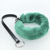 Зеленый меховой ошейник с кожаным поводком - Sitabella - купить с доставкой в Люберцах