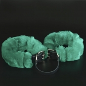 Черные кожаные оковы со съемной зеленой опушкой - Sitabella - купить с доставкой в Люберцах