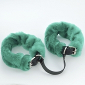 Черные кожаные оковы со съемной зеленой опушкой - Sitabella - купить с доставкой в Люберцах
