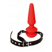 Красный кляп-плаг из силикона на черных регулируемых ремешках - NMC - купить с доставкой в Люберцах