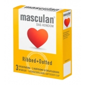 Презервативы с колечками и пупырышками Masculan Ribbed+Dotted - 3 шт. - Masculan - купить с доставкой в Люберцах