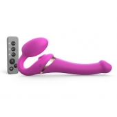 Ярко-розовый безремневой страпон Multi Orgasm Size S с клиторальной стимуляцией - Strap-on-me - купить с доставкой в Люберцах
