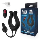 Черная вибронасадка Sex Expert с анальной втулкой - Sex Expert - в Люберцах купить с доставкой
