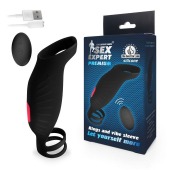 Черная насадка на пенис с вибрацией Sex Expert - 15,4 см. - Sex Expert - в Люберцах купить с доставкой