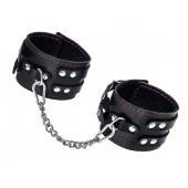 Черные кожаные оковы с двумя ремнями и контрастной строчкой - Pecado - купить с доставкой в Люберцах