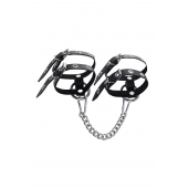 Черные однослойные кожаные оковы из двух ремешков - Pecado - купить с доставкой в Люберцах