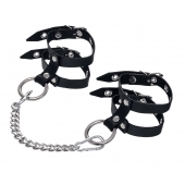 Черные однослойные кожаные оковы из двух ремешков - Pecado - купить с доставкой в Люберцах
