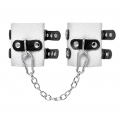 Бело-черные наручники с двумя ремешками и люверсами - Pecado - купить с доставкой в Люберцах