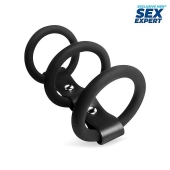 Черное тройное эрекционное кольцо с ремешком - Sex Expert - в Люберцах купить с доставкой