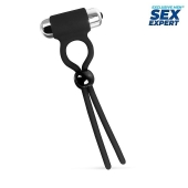 Черное эрекционное кольцо-лассо с вибрацией - Sex Expert - в Люберцах купить с доставкой