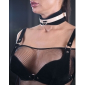 Черно-бежевый замшевый ошейник Sex Game - БДСМ Арсенал - купить с доставкой в Люберцах