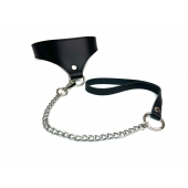 Черный кожаный ошейник Black Phoenix с поводком - БДСМ Арсенал - купить с доставкой в Люберцах