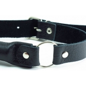 Черный кожаный кляп-трензель на кольцах - БДСМ Арсенал - купить с доставкой в Люберцах