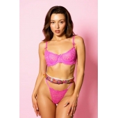 Эффектный розовый пояс из голографической эко-кожи - БДСМ Арсенал - купить с доставкой в Люберцах