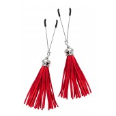 Зажимы на соски «Вилки» с красными кисточками из замши - Pecado - купить с доставкой в Люберцах