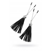 Зажимы на соски «Вилки» с черными кисточками из замши - Pecado - купить с доставкой в Люберцах