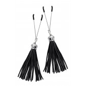 Зажимы на соски «Вилки» с черными кисточками из замши - Pecado - купить с доставкой в Люберцах