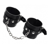 Черные однослойные наручники из натуральной кожи с цепочкой - Pecado - купить с доставкой в Люберцах