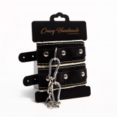 Черные скругленные наручники с мягкой бежевой подкладкой - Crazy Handmade - купить с доставкой в Люберцах