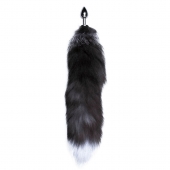 Серебристая анальная пробка с темным лисьим хвостом Black   White Fox Tail Size S - Adrien Lastic