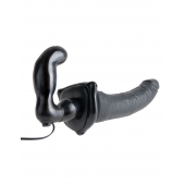Черный страпон с вагинальной пробкой Deluxe Vibrating Penetrix Strap-On - 19 см. - Pipedream - купить с доставкой в Люберцах