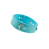 Голубой кожаный однослойный ошейник с прошивкой - Pecado - купить с доставкой в Люберцах