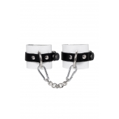 Бело-черные кожаные наручники с одним ремешком с люверсами - Pecado - купить с доставкой в Люберцах