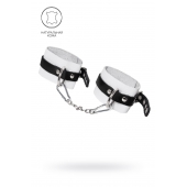 Бело-черные мягкие оковы с одним ремешком и люверсами - Pecado - купить с доставкой в Люберцах