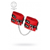 Красно-черные мягкие оковы с двумя ремешками с люверсами - Pecado - купить с доставкой в Люберцах