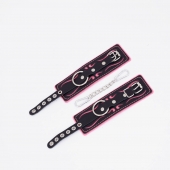 Черно-розовые кожаные наручники с розовой строчкой - Crazy Handmade - купить с доставкой в Люберцах