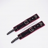 Черно-розовые кожаные оковы с розовой строчкой - Crazy Handmade - купить с доставкой в Люберцах