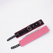 Черно-розовые кожаные оковы с розовой строчкой - Crazy Handmade - купить с доставкой в Люберцах