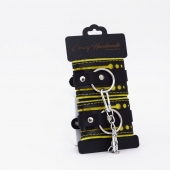 Черно-желтые кожаные наручники с жёлтой строчкой - Crazy Handmade - купить с доставкой в Люберцах