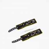 Черно-желтые кожаные наручники с жёлтой строчкой - Crazy Handmade - купить с доставкой в Люберцах