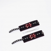 Черные кожаные наручники с красным декором и строчкой - Crazy Handmade - купить с доставкой в Люберцах