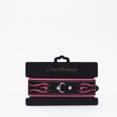 Черно-розовый кожаный ошейник с розовой строчкой - Crazy Handmade - купить с доставкой в Люберцах