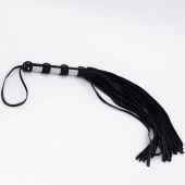 Черный кожаный флоггер со стальной ручкой - 45 см. - Crazy Handmade - купить с доставкой в Люберцах