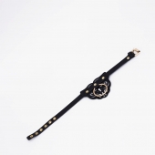 Черный фигурный кожаный ошейник с золотистой фурнитурой - Crazy Handmade - купить с доставкой в Люберцах