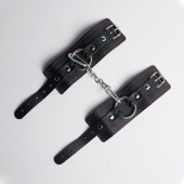 Черные кожаные наручники с красной строчкой - Crazy Handmade - купить с доставкой в Люберцах