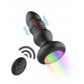 Черная анальная вибропробка с фрикционным механизмом и LED-подсветкой - 12,5 см. - Secwell