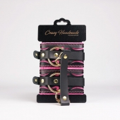 Черные кожаные оковы с розовой строчкой - Crazy Handmade - купить с доставкой в Люберцах