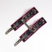 Черные кожаные оковы с розовой строчкой - Crazy Handmade - купить с доставкой в Люберцах
