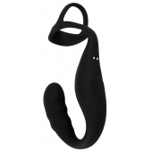 Черное эрекционное кольцо со стимуляцией промежности и анальной пробкой Cock Ring with RC Prostate Plug - Orion - в Люберцах купить с доставкой