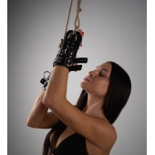 Черные высокие кожаные наручники для подвешивания - Crazy Handmade - купить с доставкой в Люберцах