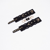 Черные кожаные наручники с узорами и золотистой фурнитурой - Crazy Handmade - купить с доставкой в Люберцах